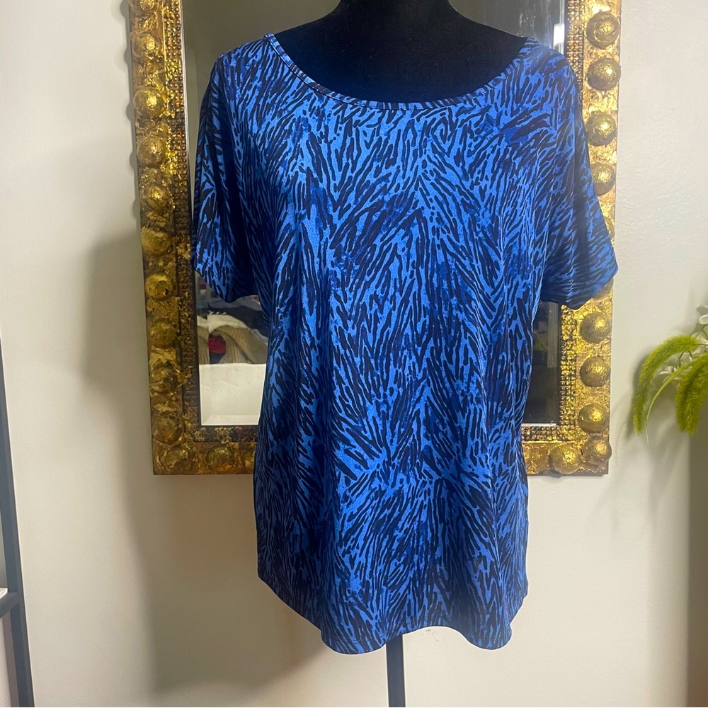 Women’s Jaclyn Smith Blue & Black Design Blouse Size Large